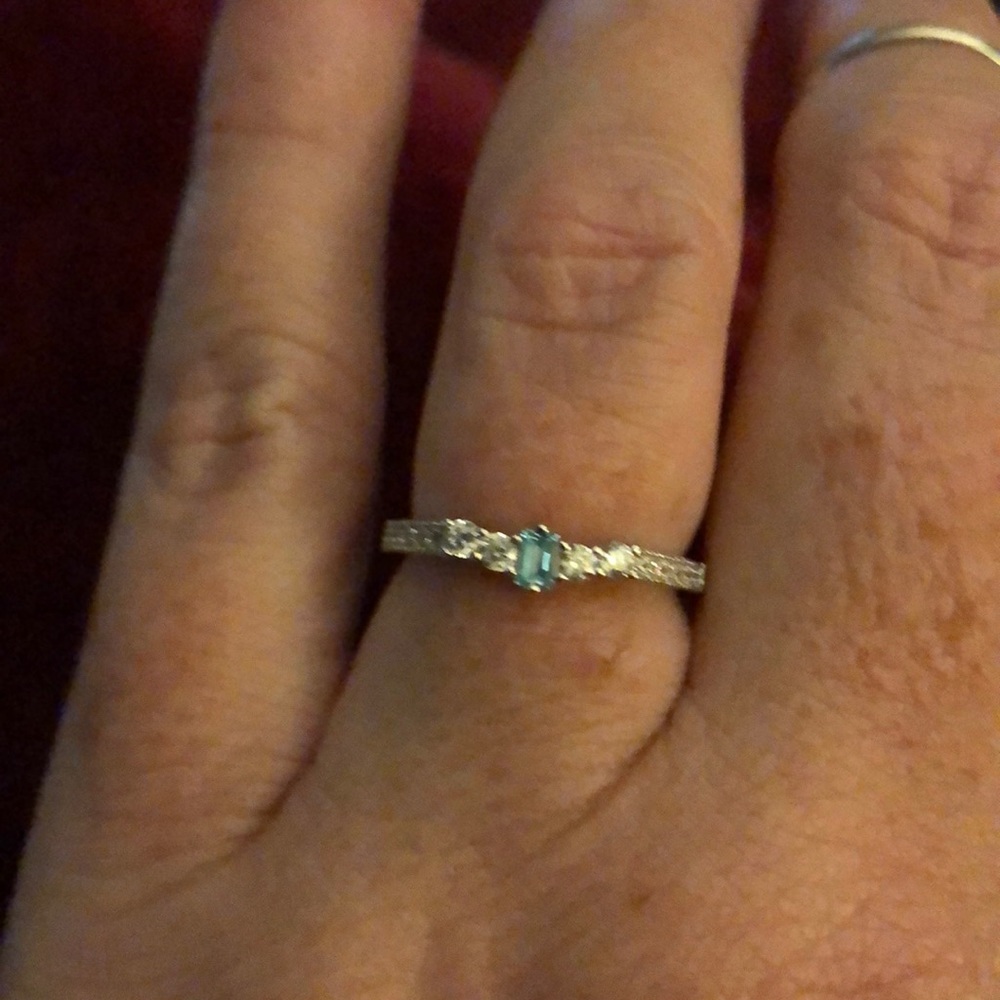 Sterling silver aquamarine & CZ ring